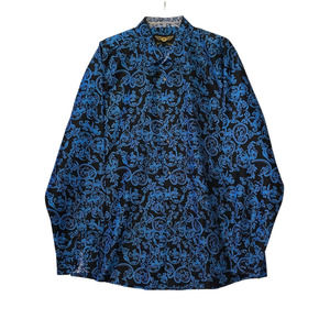 PREMIERE Long Sleeve Button Down Dress Shirt BLUE BLACK PAISLEY XXL